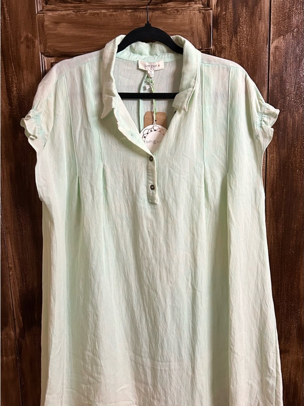 NWT Umgee Pastel Mint Collared Short-Sleeve Tunic Size XL
